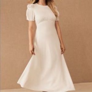 BHLDN Leyden White Satin Dress Size 2 Puff Sleeves